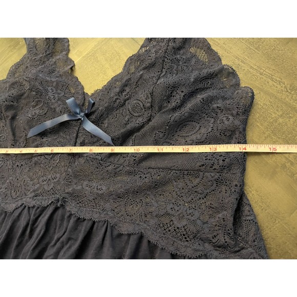 Elegant Navy Lace Trim Nightgown - Picture 7 of 10